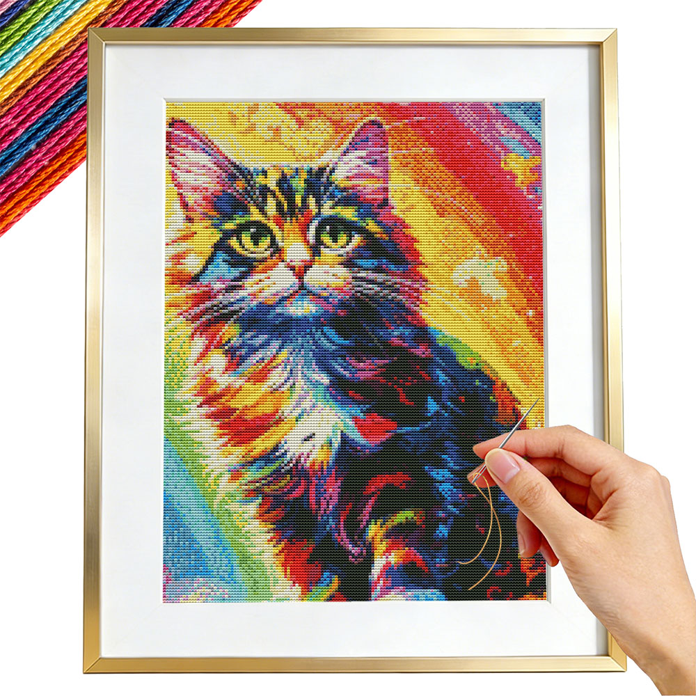 Embroidery Guide Paper - Kit de bordado de gato colorido
