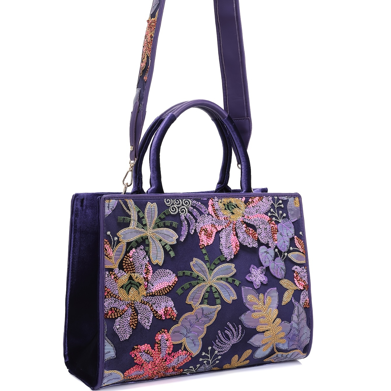 Embroidery Flower Pattern - Bolsa com estampa de lantejoulas brilhante