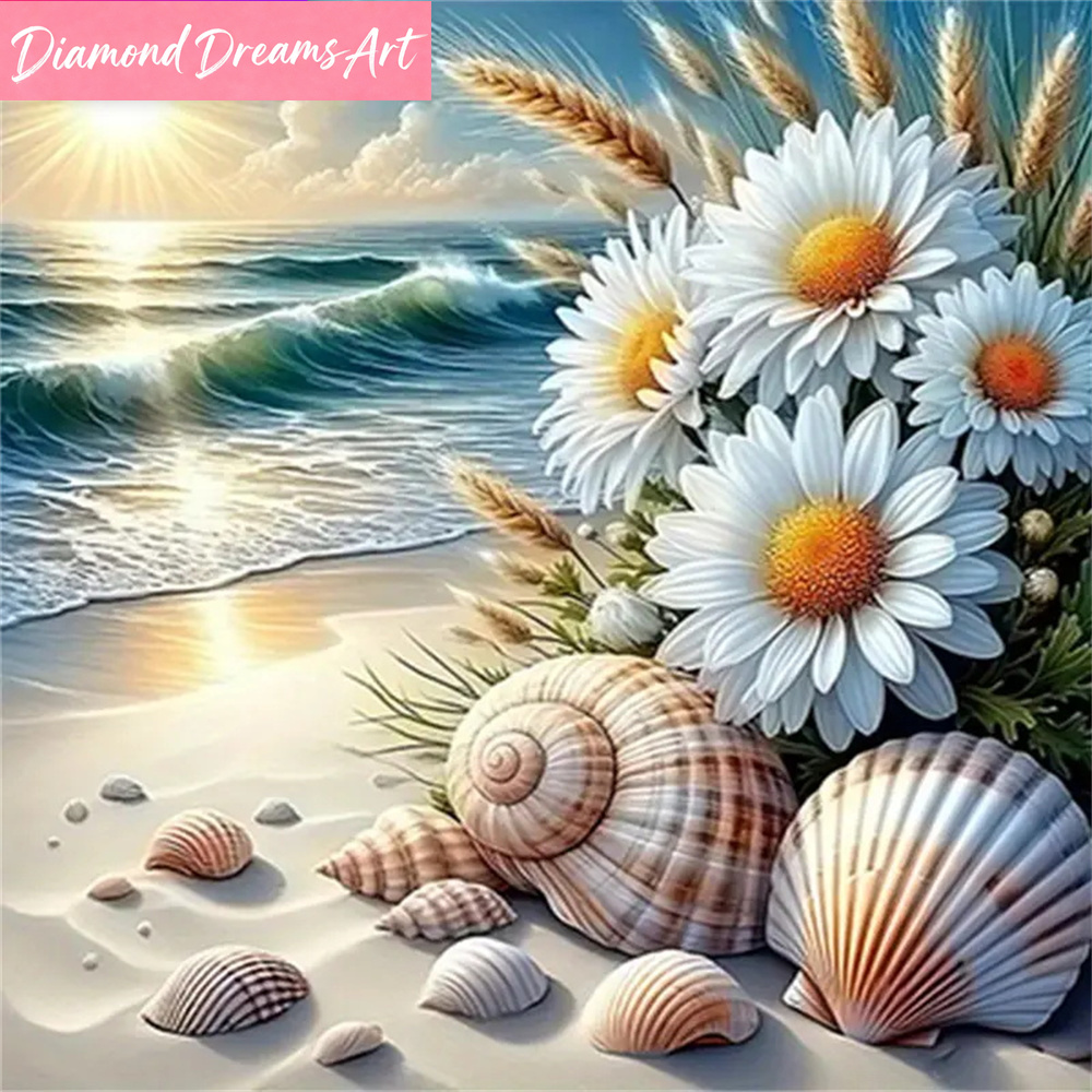 Embroidery Daisy Flower - Pintura Diamante Paisagem Marítima Mosaico Flor