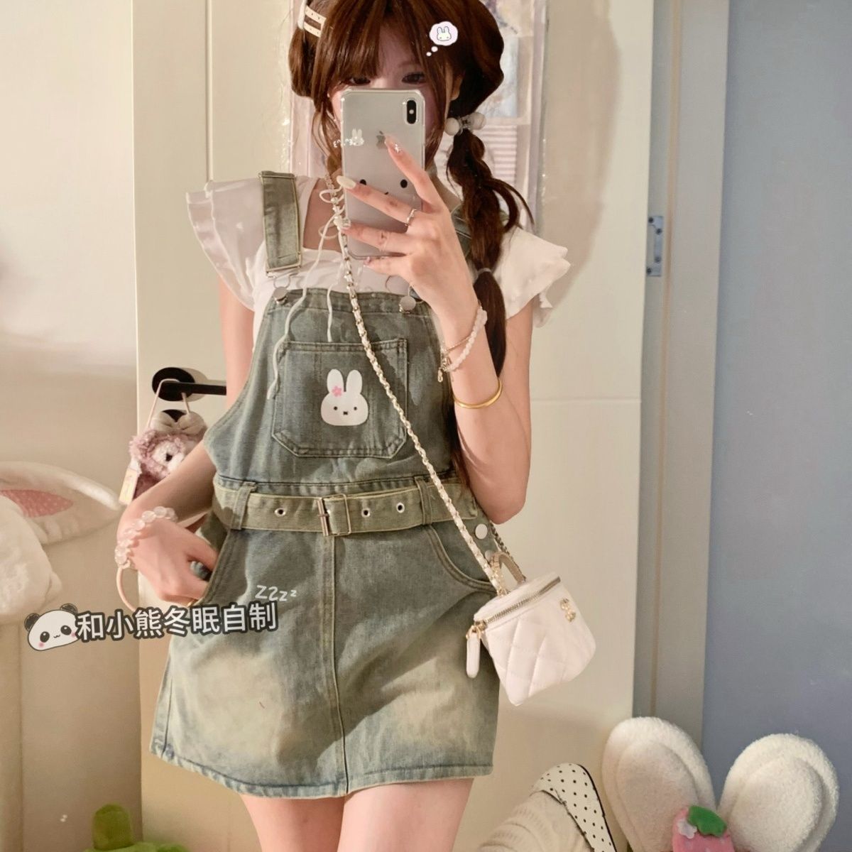 Embroidery Daisy Flower - Shorts de Denim com Aplique de