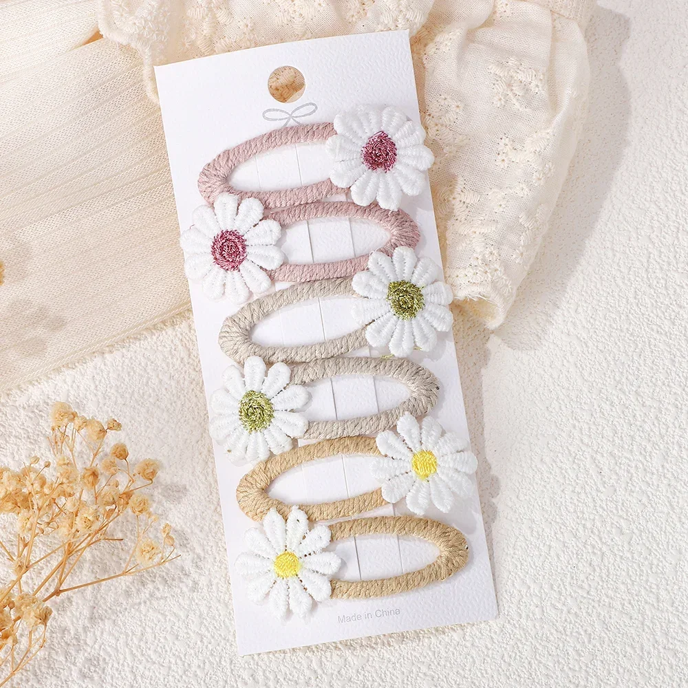 Embroidery Daisy Flower - 6 pçs bonito margarida flor grampos