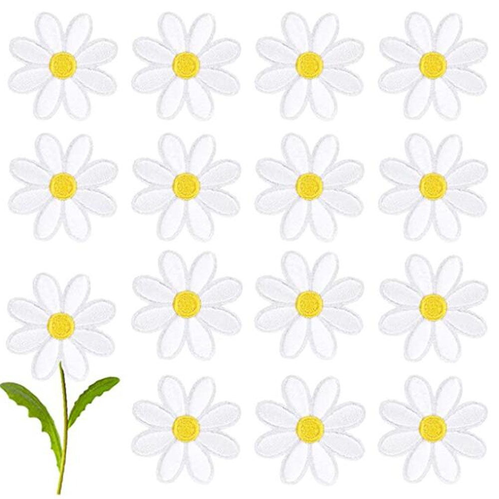 Embroidery Daisy Flower - 10 Peças de Apliques Termocolantes de