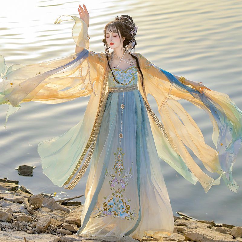 Embroidery Yellow - Vestido Hanfu Chinês para Mulheres, Traje