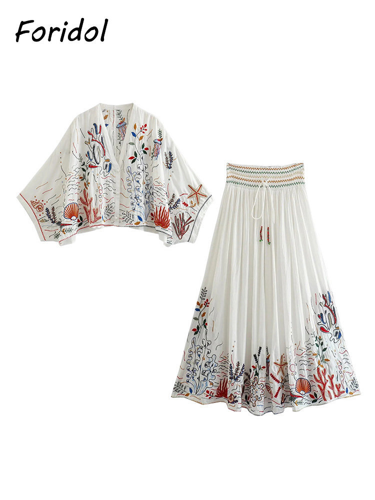 Foridol-Conjunto maxi saia man - Embroidery Skirt avaliação e preço