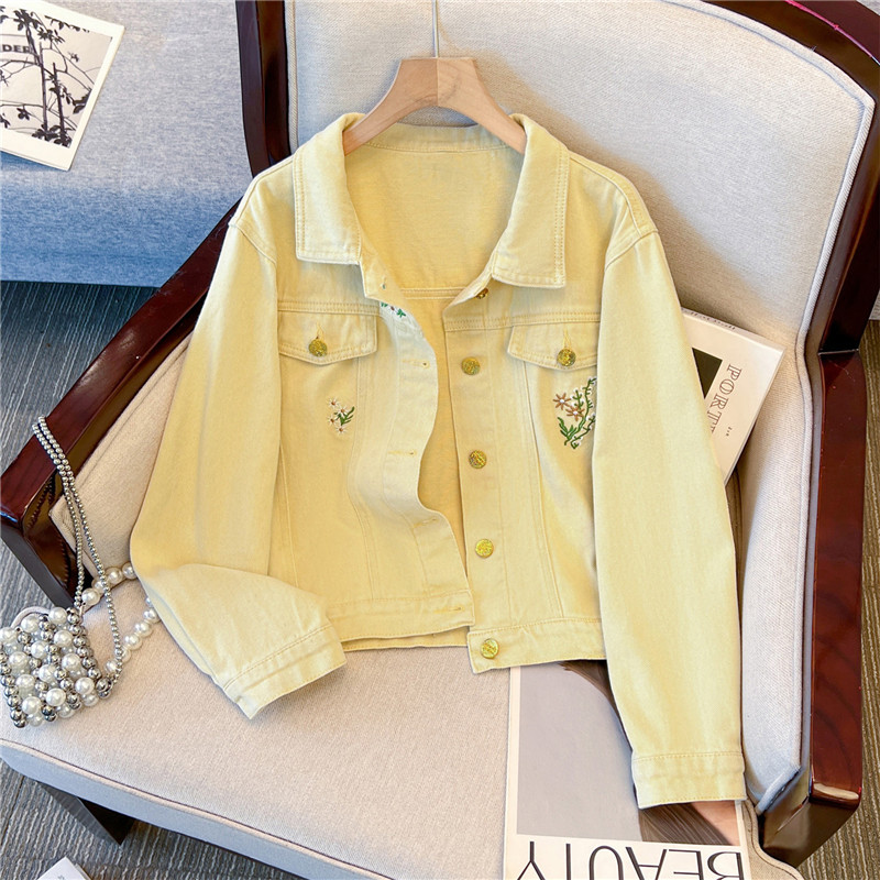 Jaqueta Jeans Curta Amarela Fe - Embroidery Yellow avaliação e preço