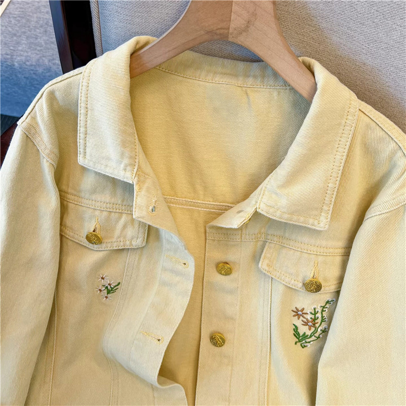 Jaqueta Jeans Curta Amarela Fe - Embroidery Yellow avaliação e preço