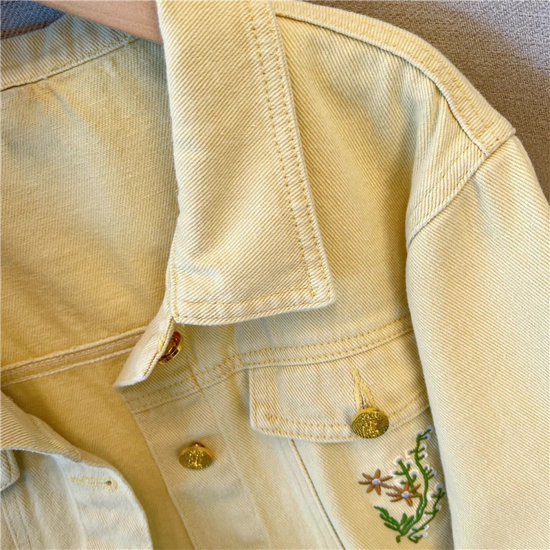 Jaqueta Jeans Curta Amarela Fe - Embroidery Yellow avaliação e preço