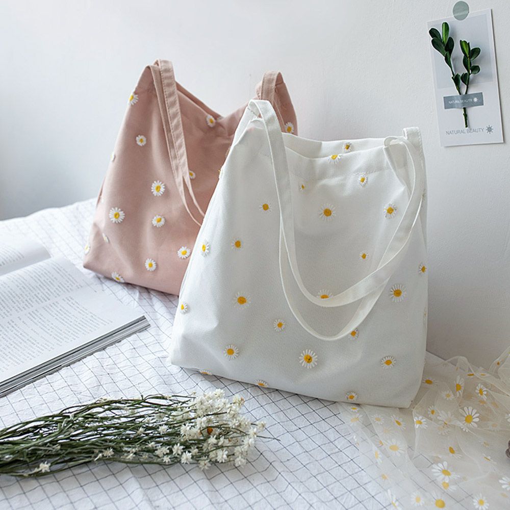 Mulheres sacos de lona meninas - Embroidery Daisy Flower avaliação e preço