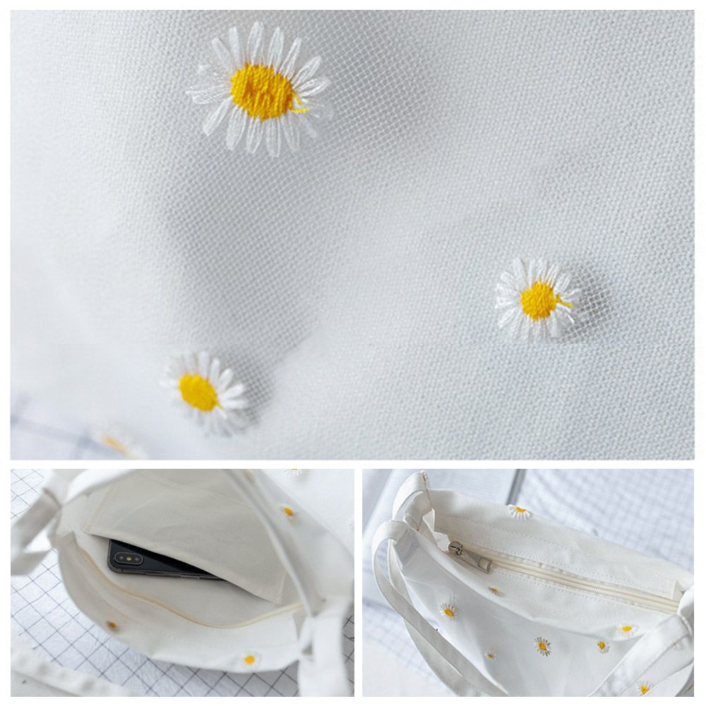 Mulheres sacos de lona meninas - Embroidery Daisy Flower avaliação e preço