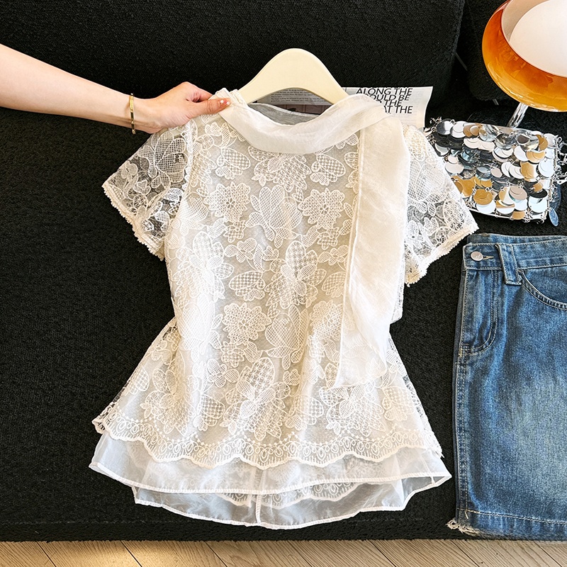 Camisa Elegante de Renda Vazad - Embroidery Unique Design avaliação e preço