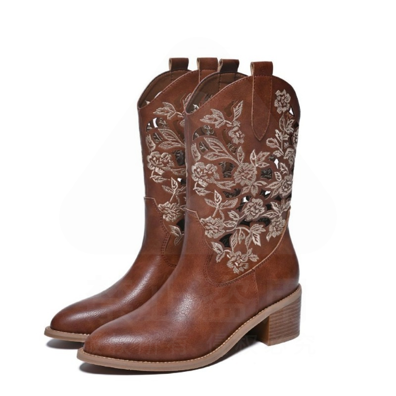 Botas Femininas Retrô de Couro - Embroidery Design Free avaliação e preço
