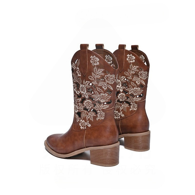 Botas Femininas Retrô de Couro - Embroidery Design Free avaliação e preço